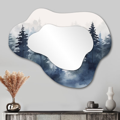 Lexington forêt bleu foncé Lexington aquarelle - miroir mural décoratif nuage forêt, grand miroir asymétrique noir, impression d'art en métal