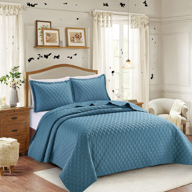 Microfiber Bedspread with Pillow Shams Included, Double Bedspread + 2 Standard Shams, Blue