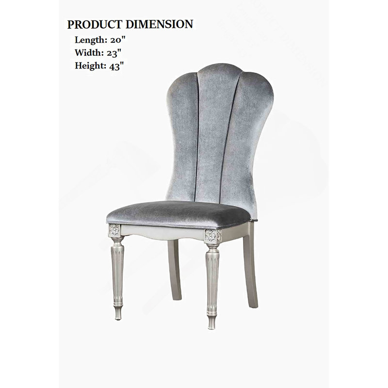 Chaise de salle à manger à sièges cannelés à finition cannelée argentée et gris clair, Gris clair, Argent