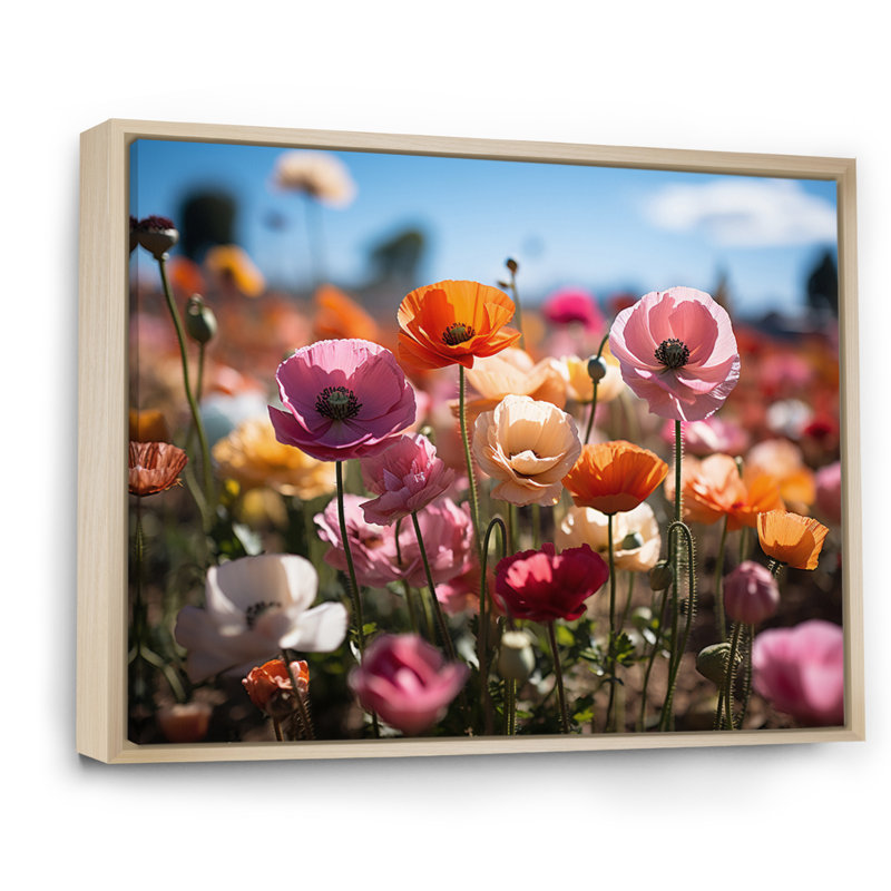 Champ de fleurs vibrantes I, Cadre naturel flottant, H 12 po x l 20 po x P 1 po