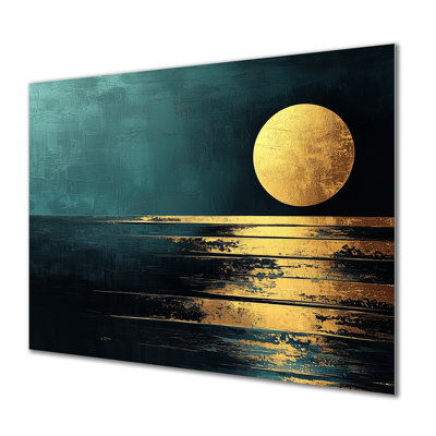 Art mural mural en métal Quiet Bold Moon In Gold Blue - Lake