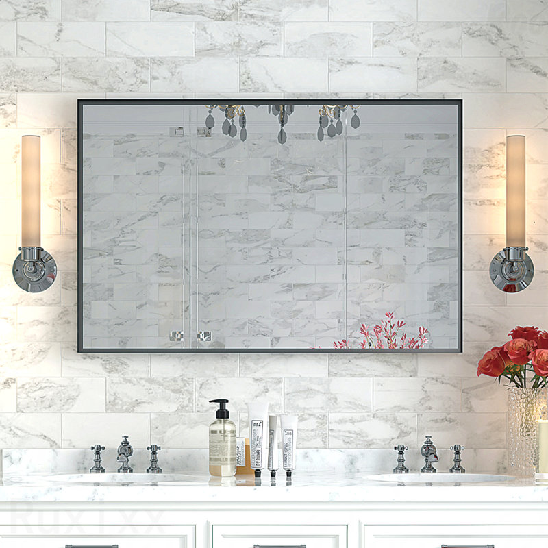 Miroir d'appoint de salle de bain, 30 po x 36 po, Noir