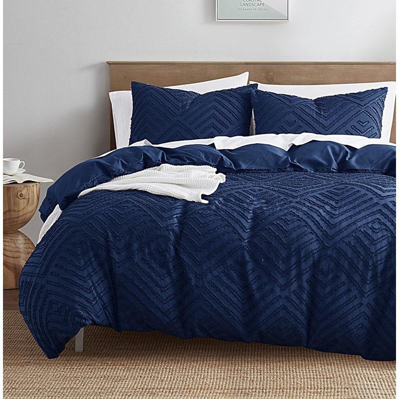 Soft All-Season Duvet Cover Set with Comforter Insert and Shams, Twin, Navy Blue