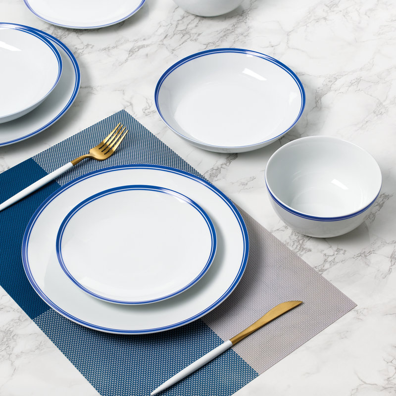 Waterside 16pc St Ives Porcelain Dinner Set, White/Blue