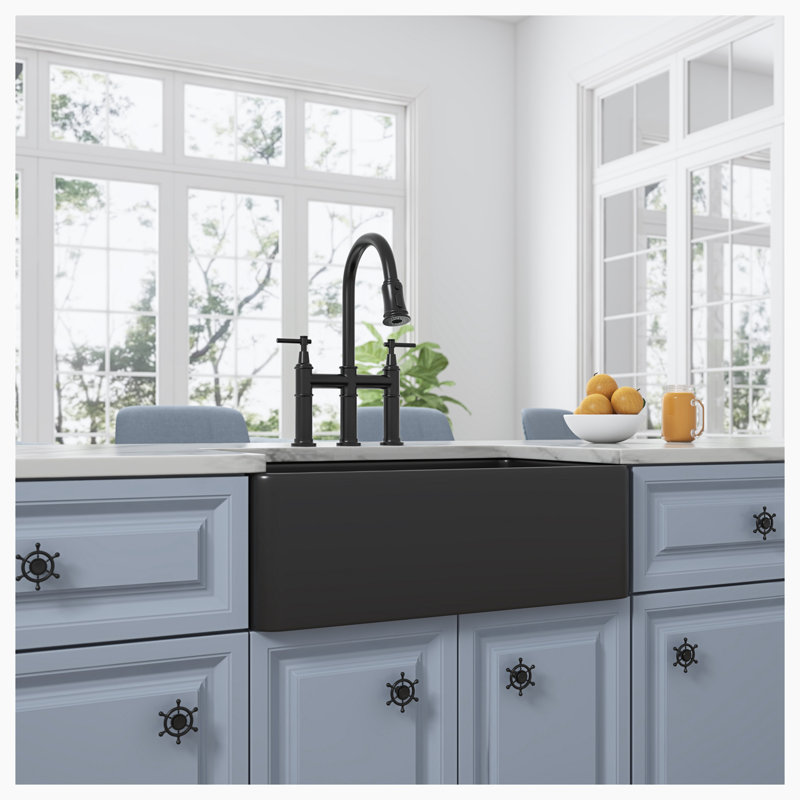 2 Single Bowl Ceramic Kitchen Sink, White, 10" H x 18" W x 7" D