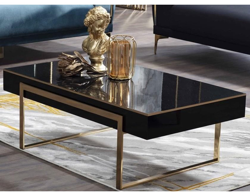 Carlino High Gloss Black Coffee Table with Golden Metal Legs