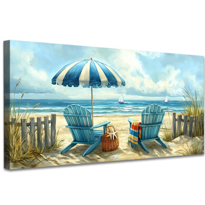 Beach Scene Wall Art - Coastal Canvas Wall Art Pictures for Living Room, Ocean Painting Artwork for Bedroom Wall Decor, Nautical Prints Pine Frame Wrapped, 16×32 inches