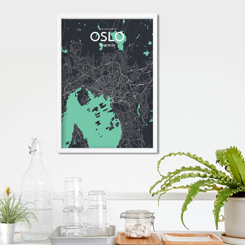 Oslo, carte de la ville, impression, H 27,6 po x l 19,7 po, Vert/gris