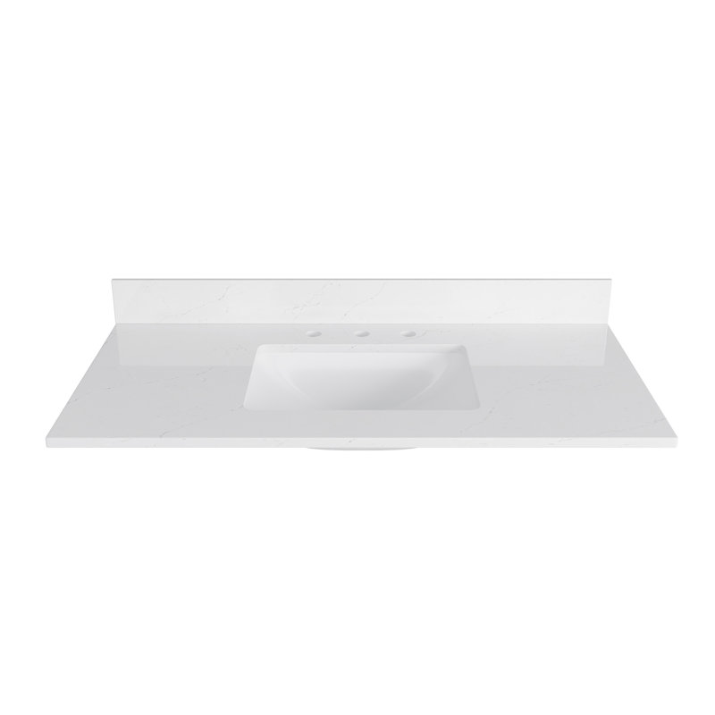 43'' Bathroom Vanity Top with Sink and Faucet Holes, Quartz White