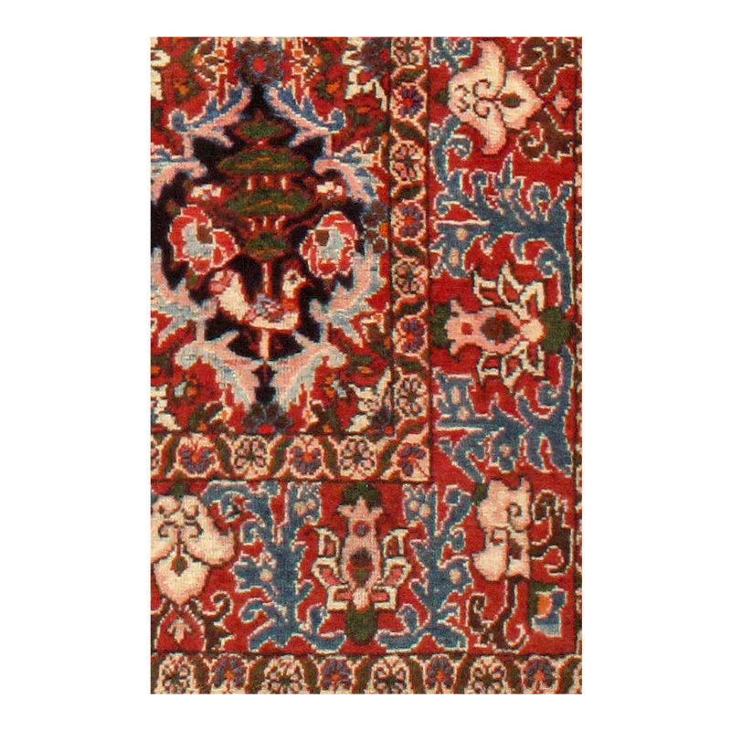 Tapis bleu / rouille / beige en coton / laine oriental noué à la main 4 pi 6 po x 7 pi Oriental