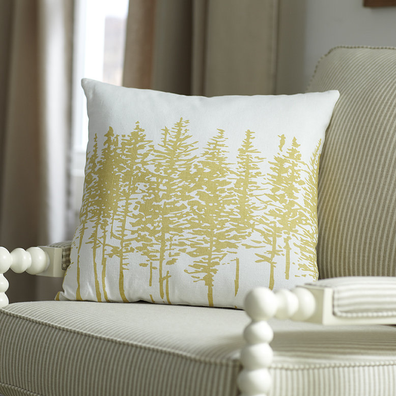 Ivory and Yellow Cotton Tree Print 18" Pillow