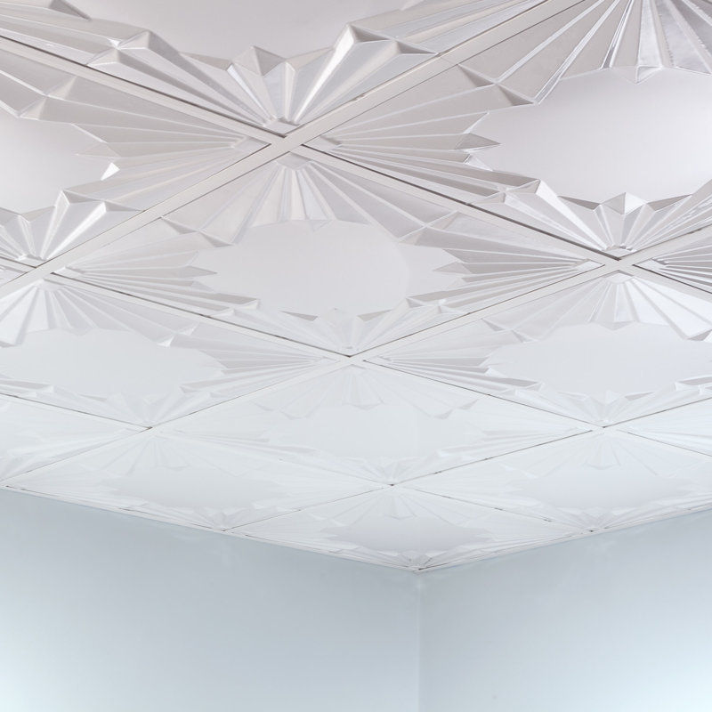 Panneau de plafond décoratif en vinyle FASÄDE Art Deco 2 pi x 2 pi, Blanc mat