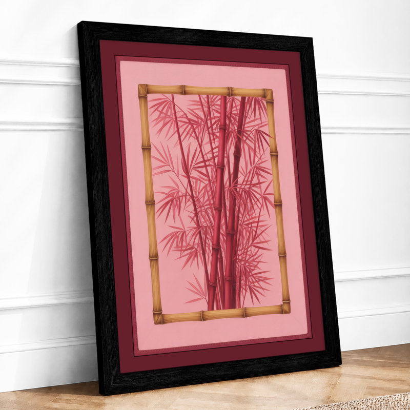 Bamboo Study in Red Botanical - Framed Print, A1 - 84.1 x 59.4 cm, Black