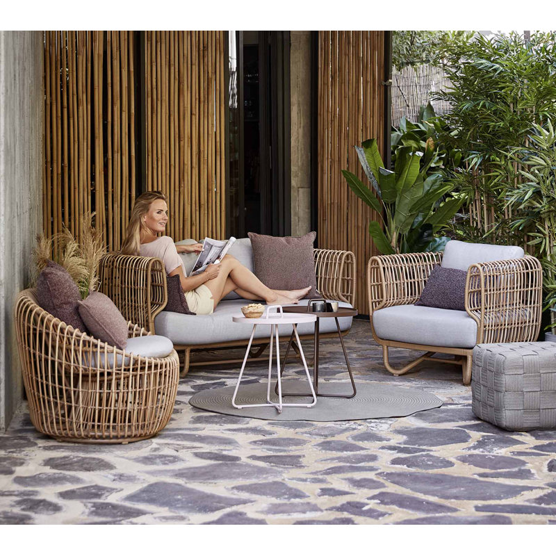 Nest Patio Chair with Cushions, Light Gray, Natural