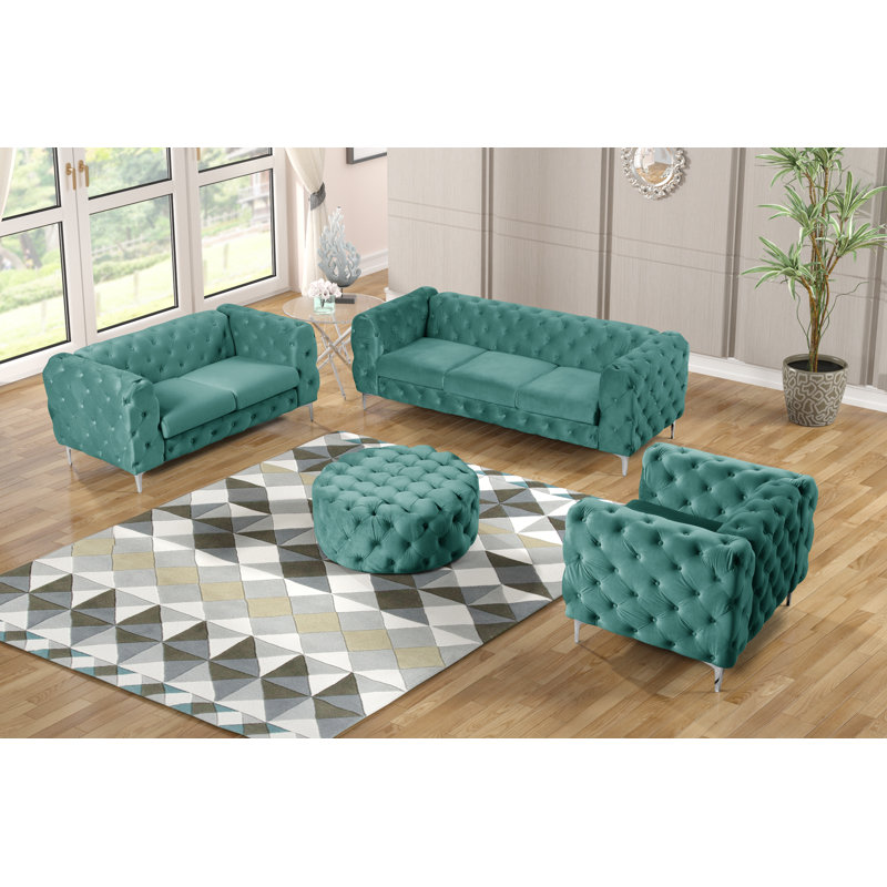 Ensemble de salon 4 pièces Graford, Vert Jade