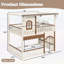 Lit superposé double au-dessus d'une chambre double avec escalier de rangement, fenêtre, bibliothèque latérale et espace inférieur convertible pour dormir ou jouer, structure en bois massif, beige et naturel profond-133491150