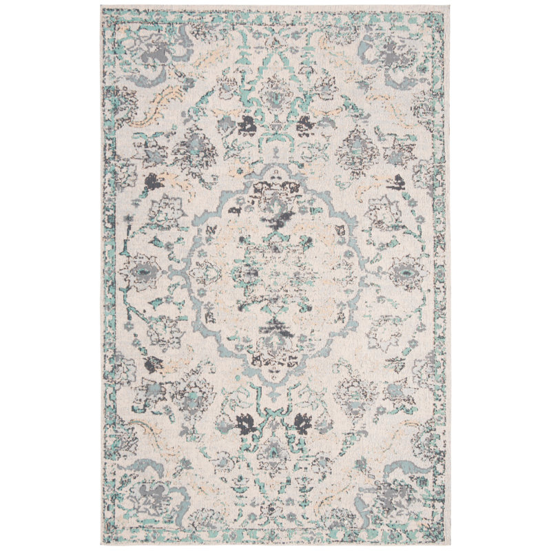 Tapis oriental gris / turquoise Poulson, Rectangle 5 pi x 8 pi