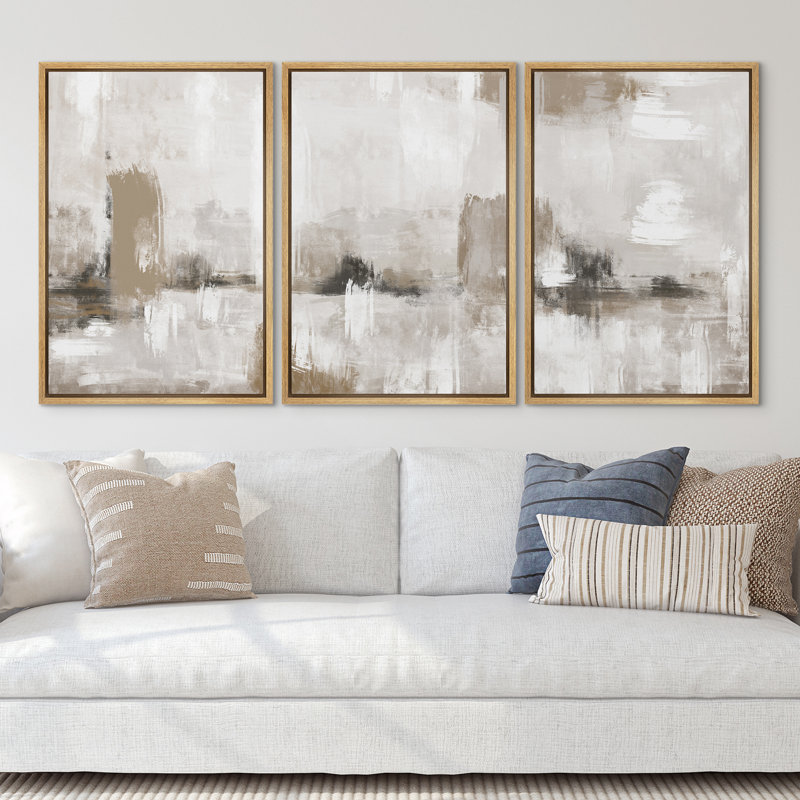 Muted Brown Grunge Abstract Modern Rustic Zen Neutral Home Decor - Framed Canvas Print Wall Art Work, 36" H x 72" W, Brownd