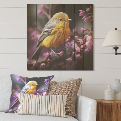 Oiseau rose en charme d'hiver II - impression d'oiseau sur bois