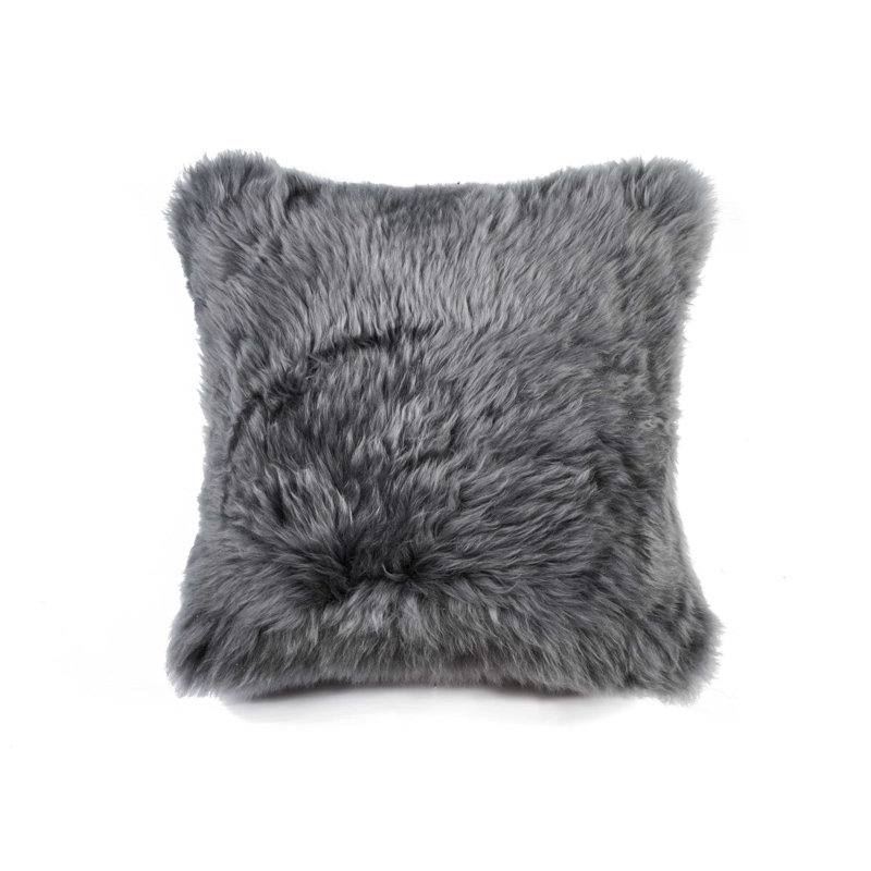 Sheepskin Throw Pillow, Gray, 16" H x 16" W