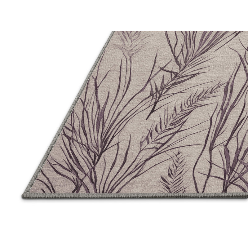 Tapis gris botanique lavable à la machine, Rectangle 3 pi x 5 pi