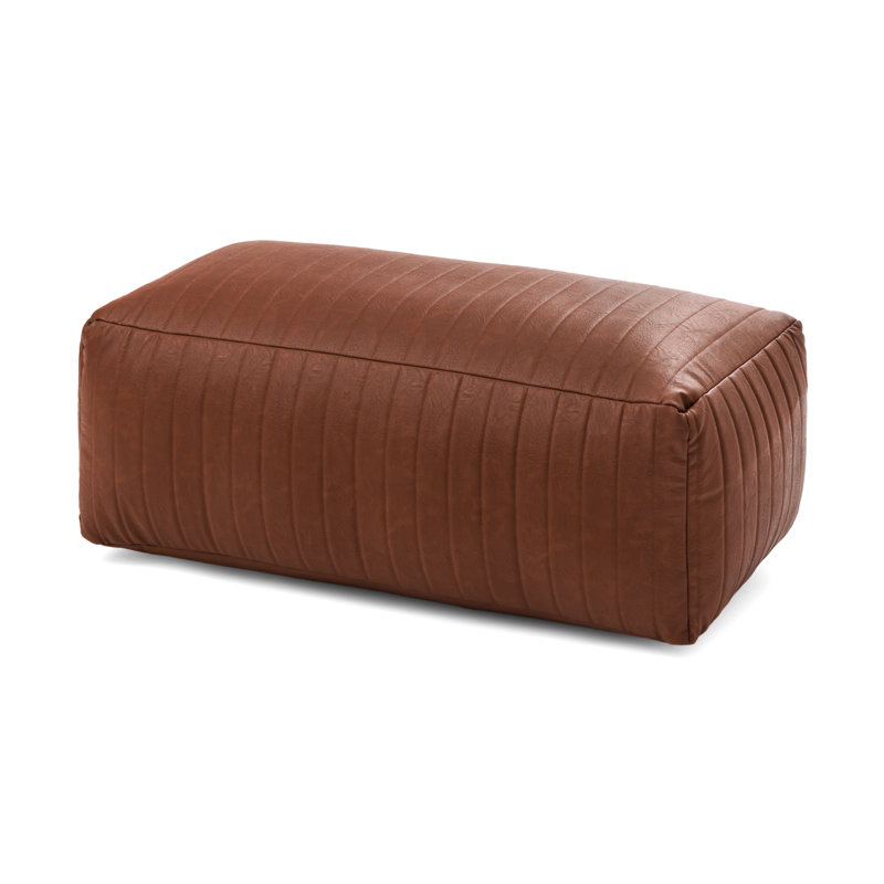 Florence 17" Cognac Bench Upholstered Pouf Ottoman, Cognac 