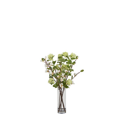 Magnolias And Snowballs in Glass Vase