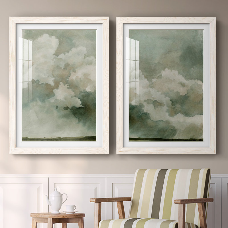 «Coming Rain I», reproduction encadrée de qualité supérieure - prête à être accrochée, Blanc, H 27,5 po x l 75 po x P 1,5 po