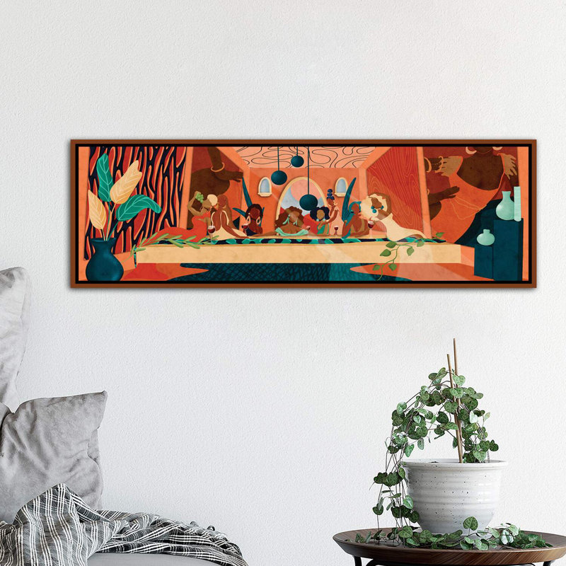 «Last Supper» - Impression panoramique, H 20 po x l 60 po x P 1,5 po, Toile avec cadre en bois classique, Toile encadrée