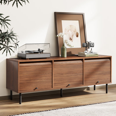 Meuble télé 59 po avec armoire de rangement et prise de courant Mid Century 59 po, convenant au salon et à la chambre à coucher