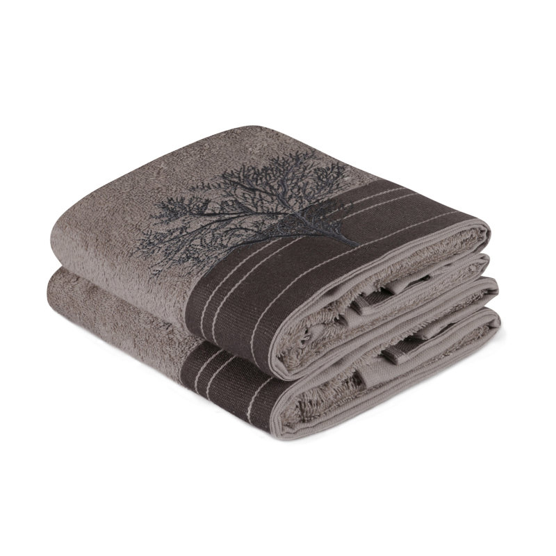 Ensemble de serviettes à main 100% coton de qualité supérieure, gris et gris foncé, 19,7 po x 35,4 po | Peluche 16,5 oz / m², motif brodé | Lavable à la machine à 104 ° F, doux et absorbant pour une expérience de salle de bain luxueuse
