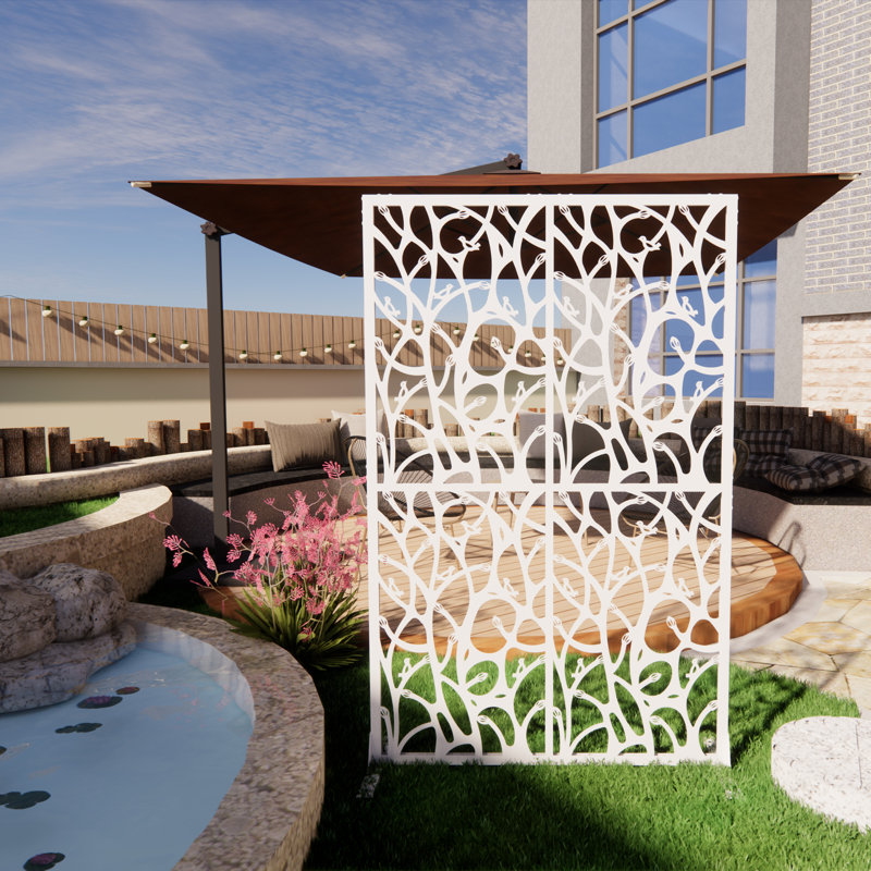 Cloison d'intimité en métal avec écran d'intimité autoportant pour terrasse et jardin en forme d'oiseau blanc W3,8Ft X H6ft