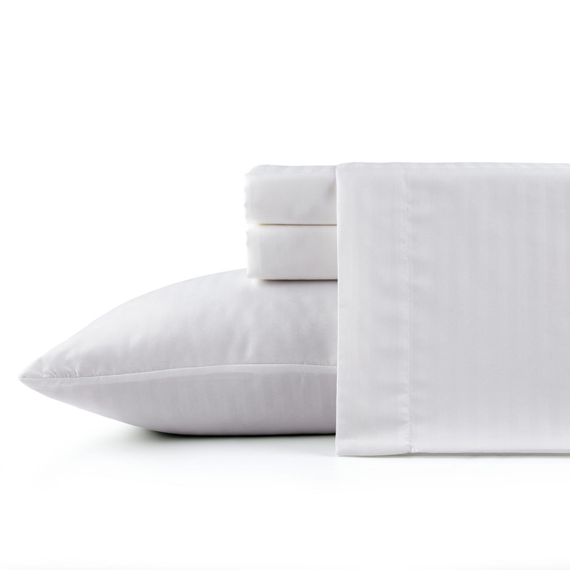 Ensemble de draps 4 pièces Bibb Home, Ensemble de draps pour grand lit avec 2 taies d'or, Blanc