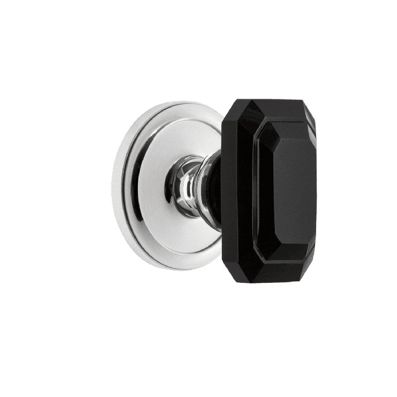 Grandeur Concealed Screw Mechanism Geometric Knob with Circle Rosette, Bright Chrome, 2.75"