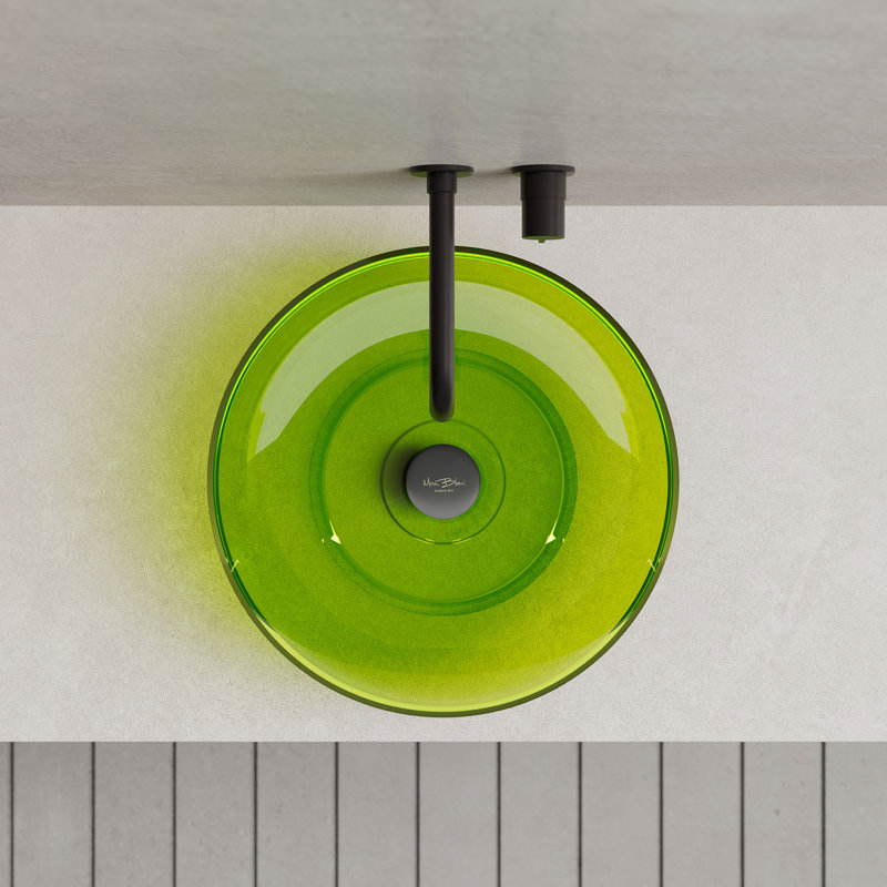 MonBlari 16" Round Resin Bathroom Vessel Sink Fluorescent Green, Green