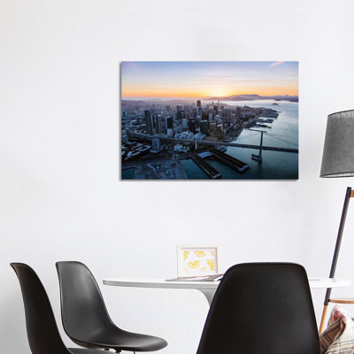 Aerial of Downtown at Sunset 1 Piece Wrapped Canvas Wall Art