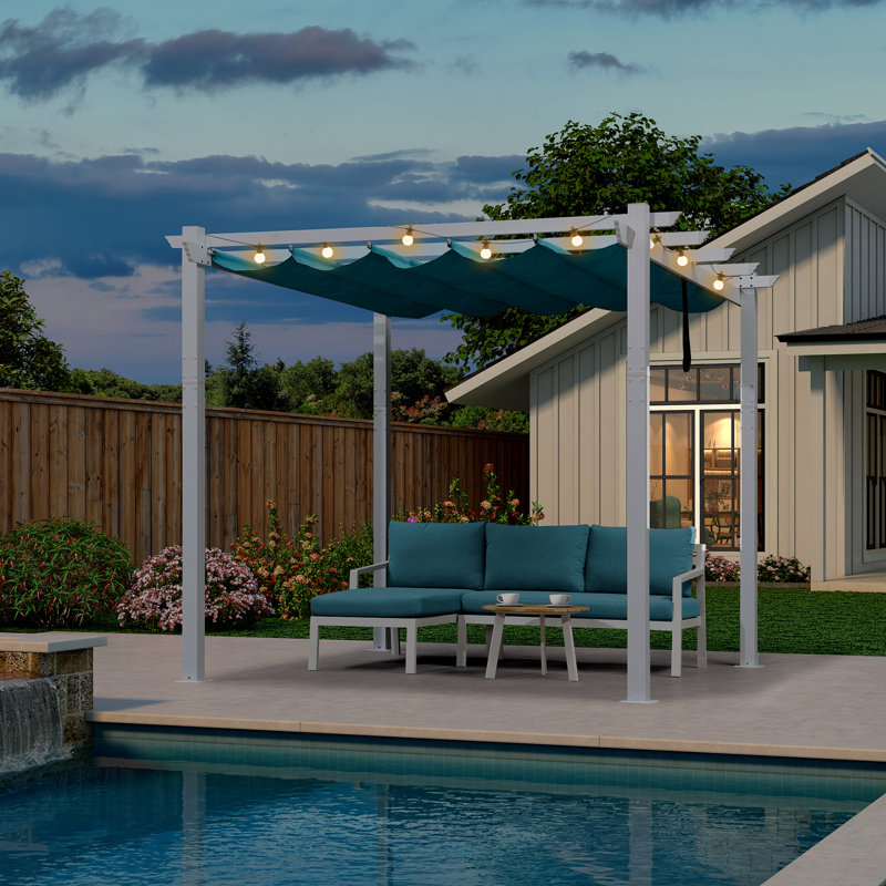 Aluminium Pergola with Canopy, Blue, 10 ' W x 10', White
