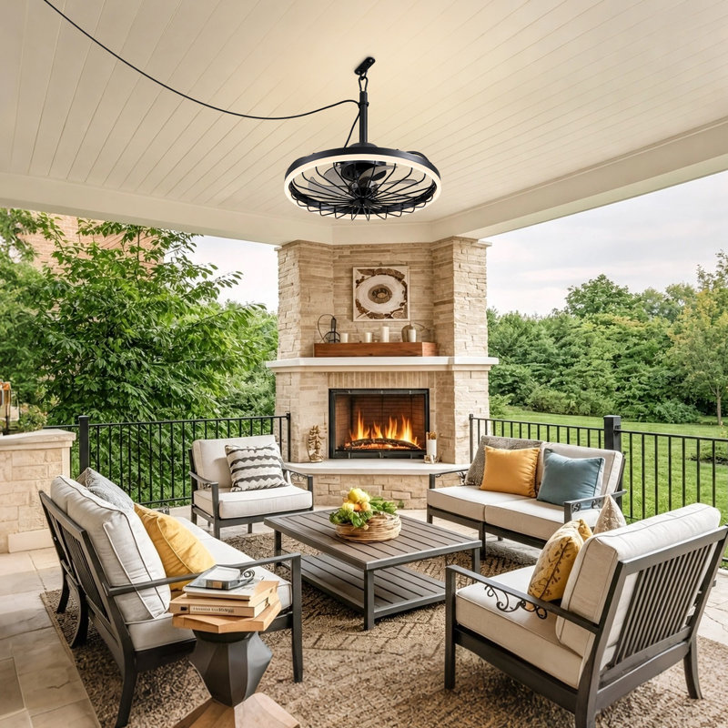 20" Wet Rated Plug-in IP65 Outdoor Waterproof Caged Ceiling Fan with LED Light Kit and Remote Control