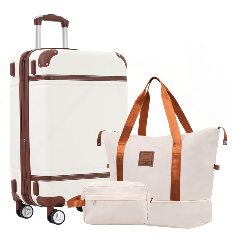 Valise à roulettes Hardshell avec sacs Valise à roulettes double avec verrou TSA, valise simple 24 po, blanc
