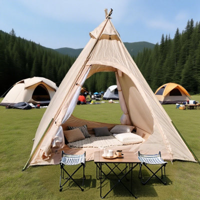 Outdoor or Indoor 7ft 300D Oxford Tipi Tent for Camping Adult Indian Pyramid Teepee Tent for 2 Persons