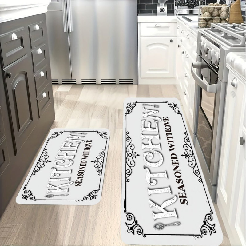 Ensemble de 2 tapis de cuisine blanc Vintage
