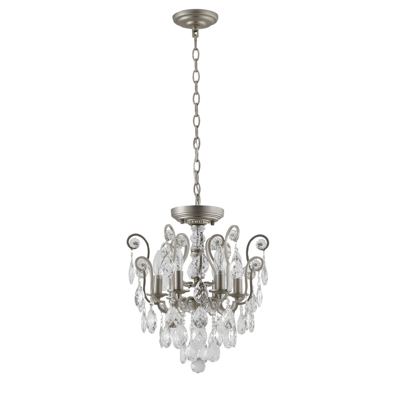 Lustre 6 lumières avec cristaux transparents Cravey, Étain