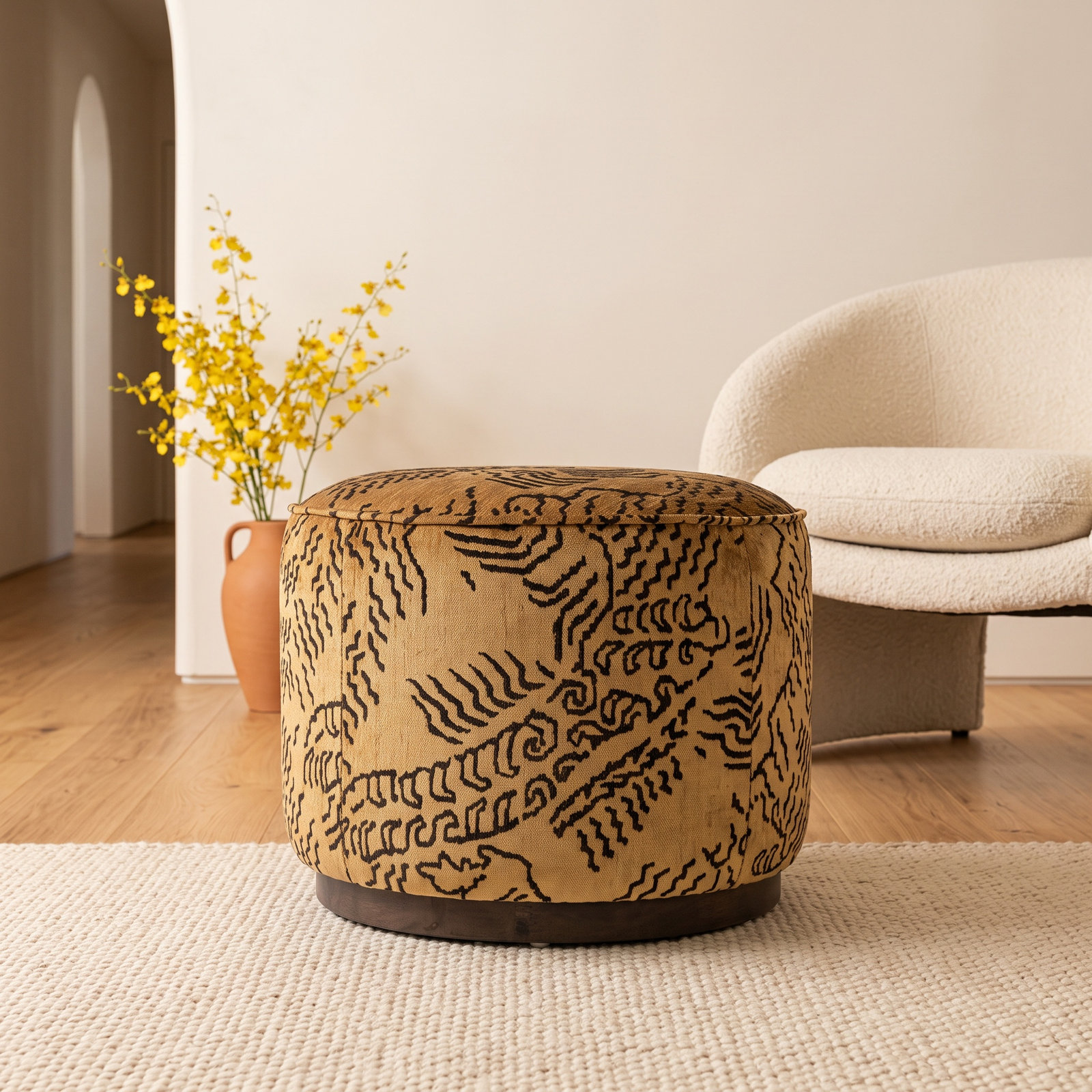 Acker 22" Upholstered Ottoman, Balkan Ochre Rayon / Viscose