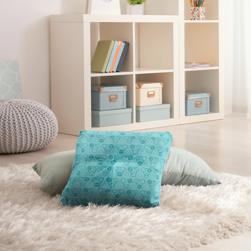Coussin de sol classique à motif de cercles et de vagues, 26 po x 26 po, sarcelle