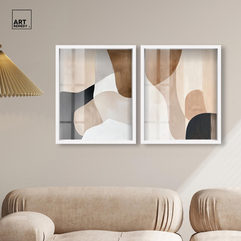 Ensemble de 2 décorations murales Boho Neutral Harmony Shadowbox par Art Remedy, cadre blanc, 17 x 21, H 21 po x l 17 po