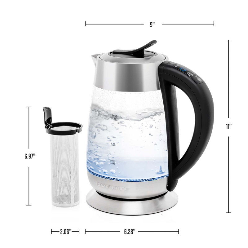1.8L Silver Glass Electric Kettle with Stainless Steel Infuser