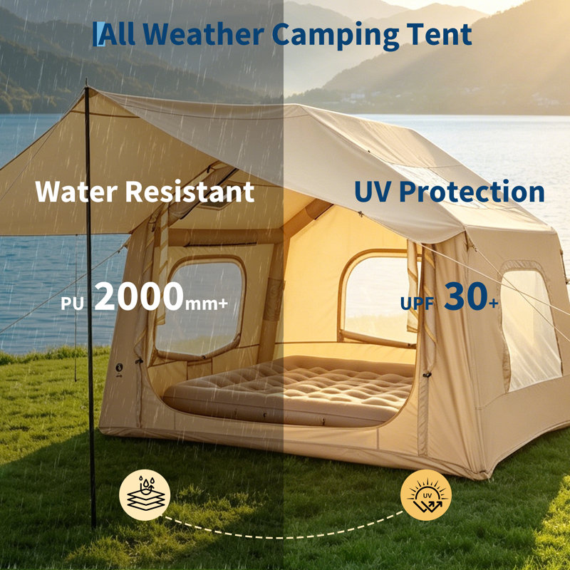 Tente de camping gonflable pour 2 à 6 personnes, tente gonflable imperméable avec pompe à main pour l'extérieur