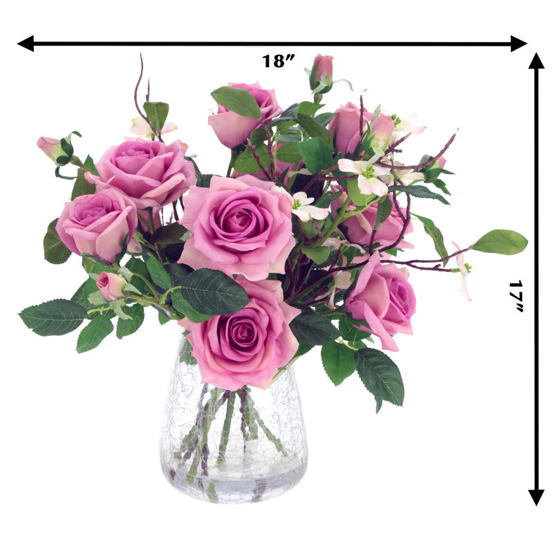 Roses In Crackle Vase - 17 Inches, Pink