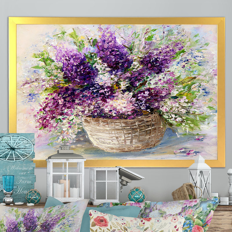 Still Life Lavender Bouquet - reproduction d'art sur toile, Encadrement doré, H 12 po x l 20 po x P 1 po