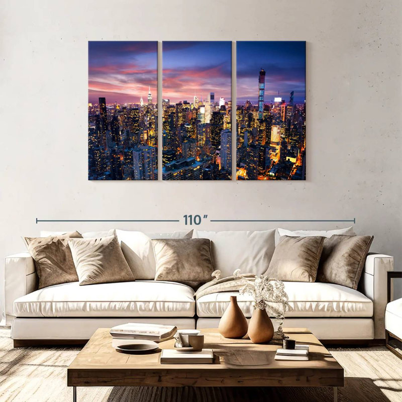 Paysage urbain de Sirci, New York, la nuit, H 48 po x l 74 po